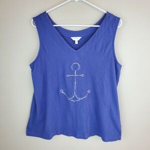 Coral Bay Size M Blue Sequin Anchor Tanktop
